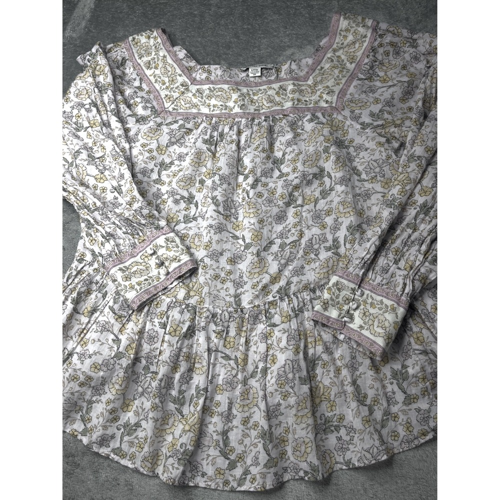 American Eagle Floral Peplum Blouse Square Neck Long Sleeve‎ Top Small